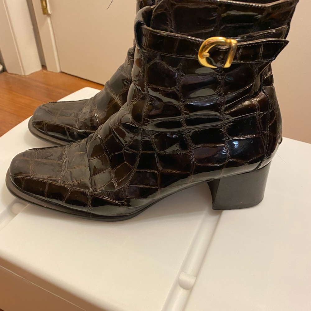 1990’s vintage patent brown leather bootie - Picture 3 of 13